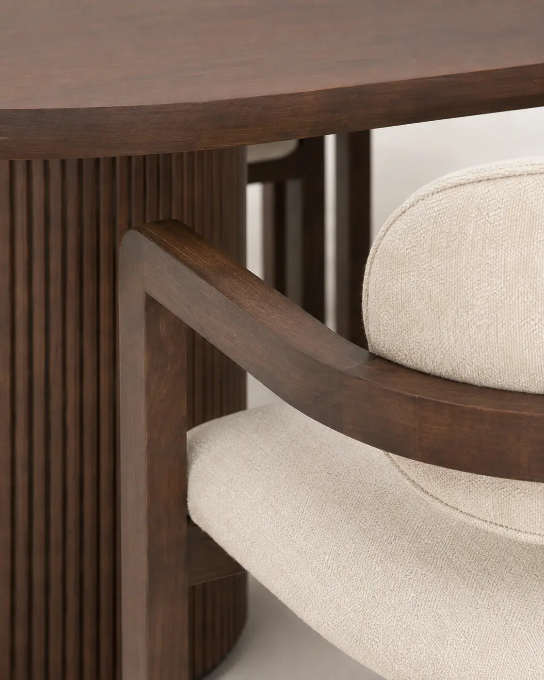 Elara dining set – beech and Panda fabric detail