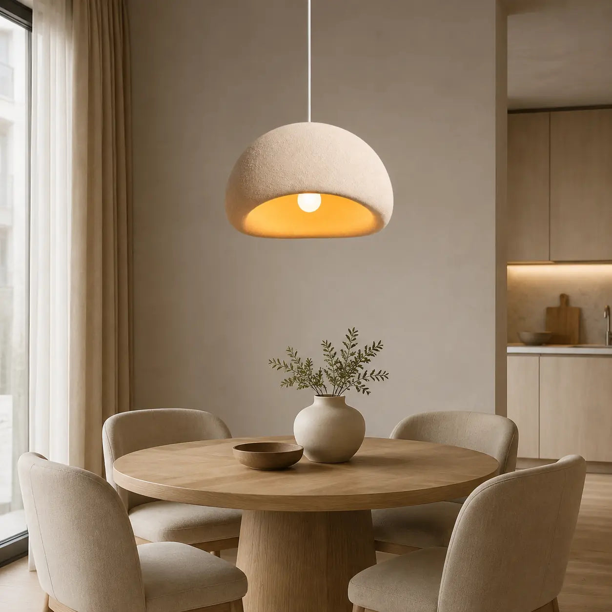 Halo 30 pendant light above a modern dining table