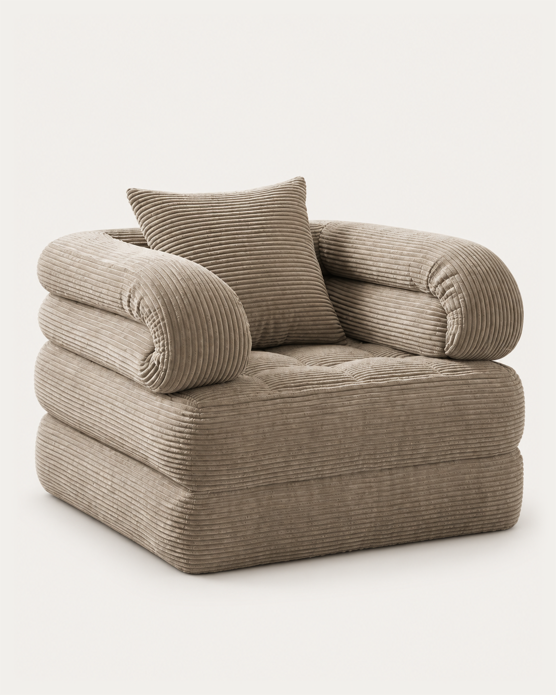 RAHA 3-in-1 floor sofa bed in Beige Gray, chair mode — unified product hero