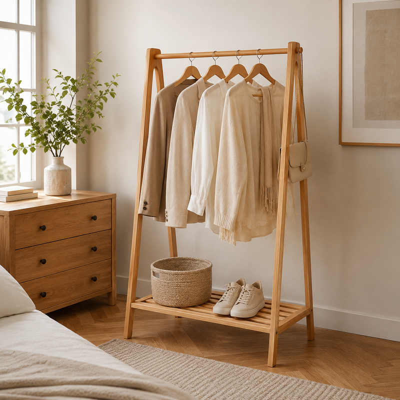 Khatoon – Wooden Clothes Rack - lifestyle view
