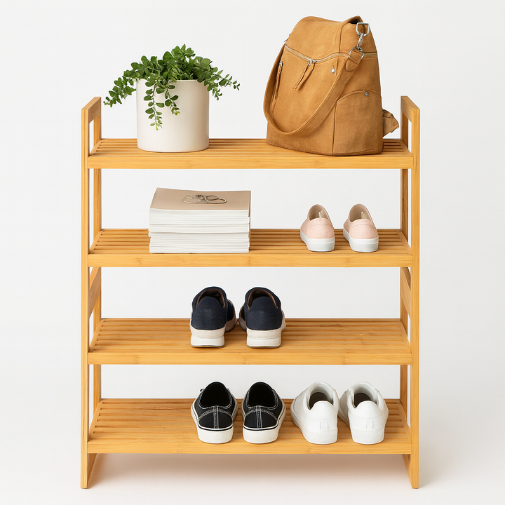 Natural Wooden Shoe Rack – 4 Tier Organizer
