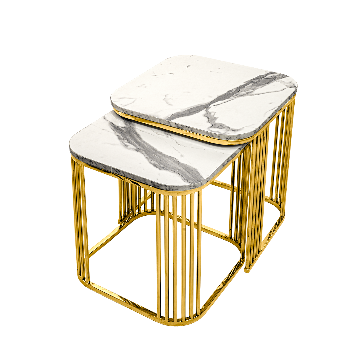 Modern Marble & Stainless Steel Side Tables – Elegant & Versatile Set