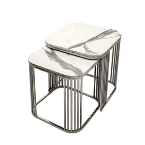 Modern Marble & Stainless Steel Side Tables – Elegant & Versatile Set