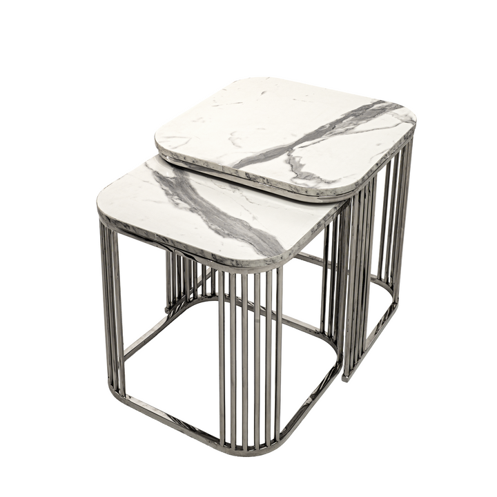 Modern Marble & Stainless Steel Side Tables – Elegant & Versatile Set