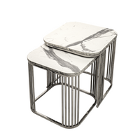 Modern Marble & Stainless Steel Side Tables – Elegant & Versatile Set