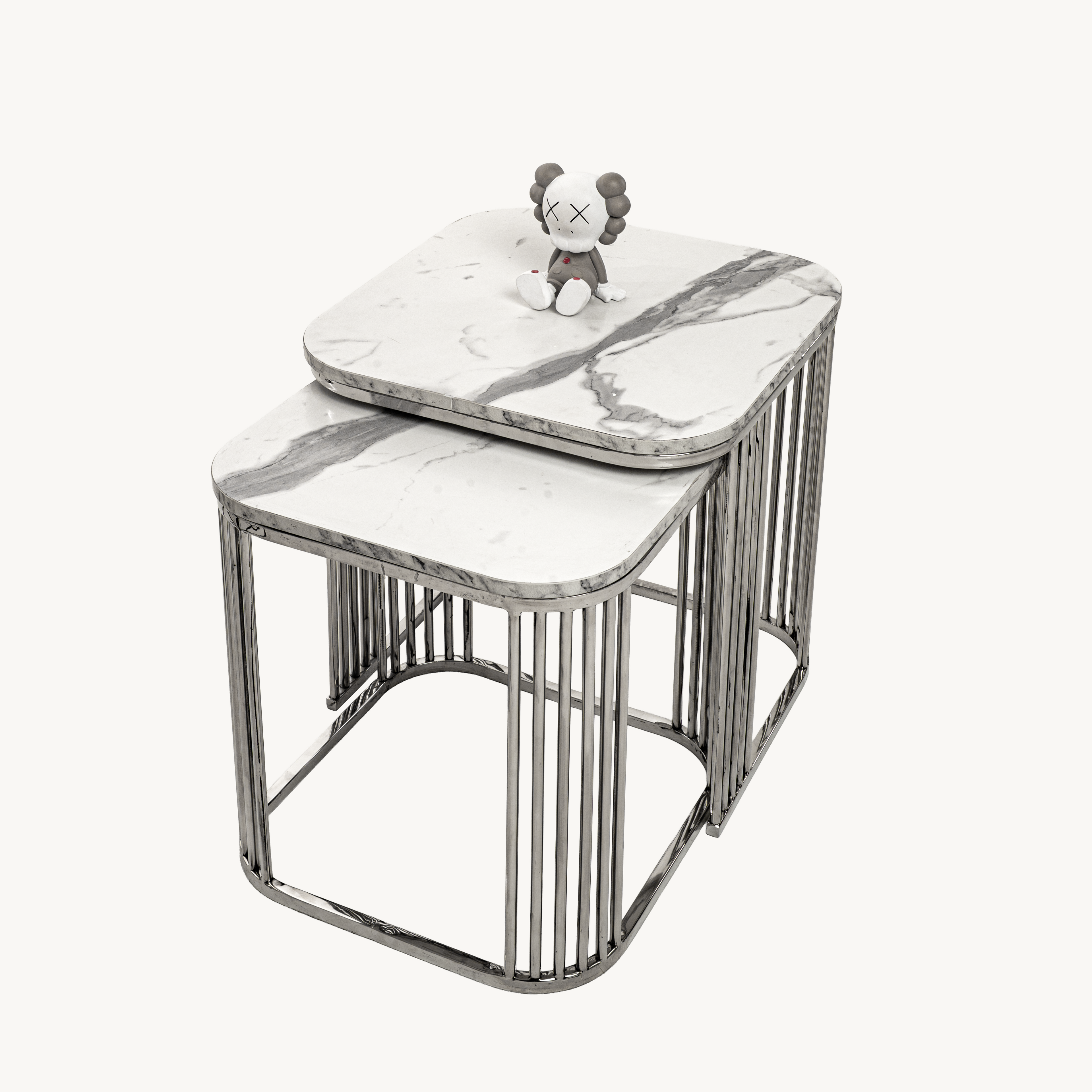 Modern Marble & Stainless Steel Side Tables – Elegant & Versatile Set