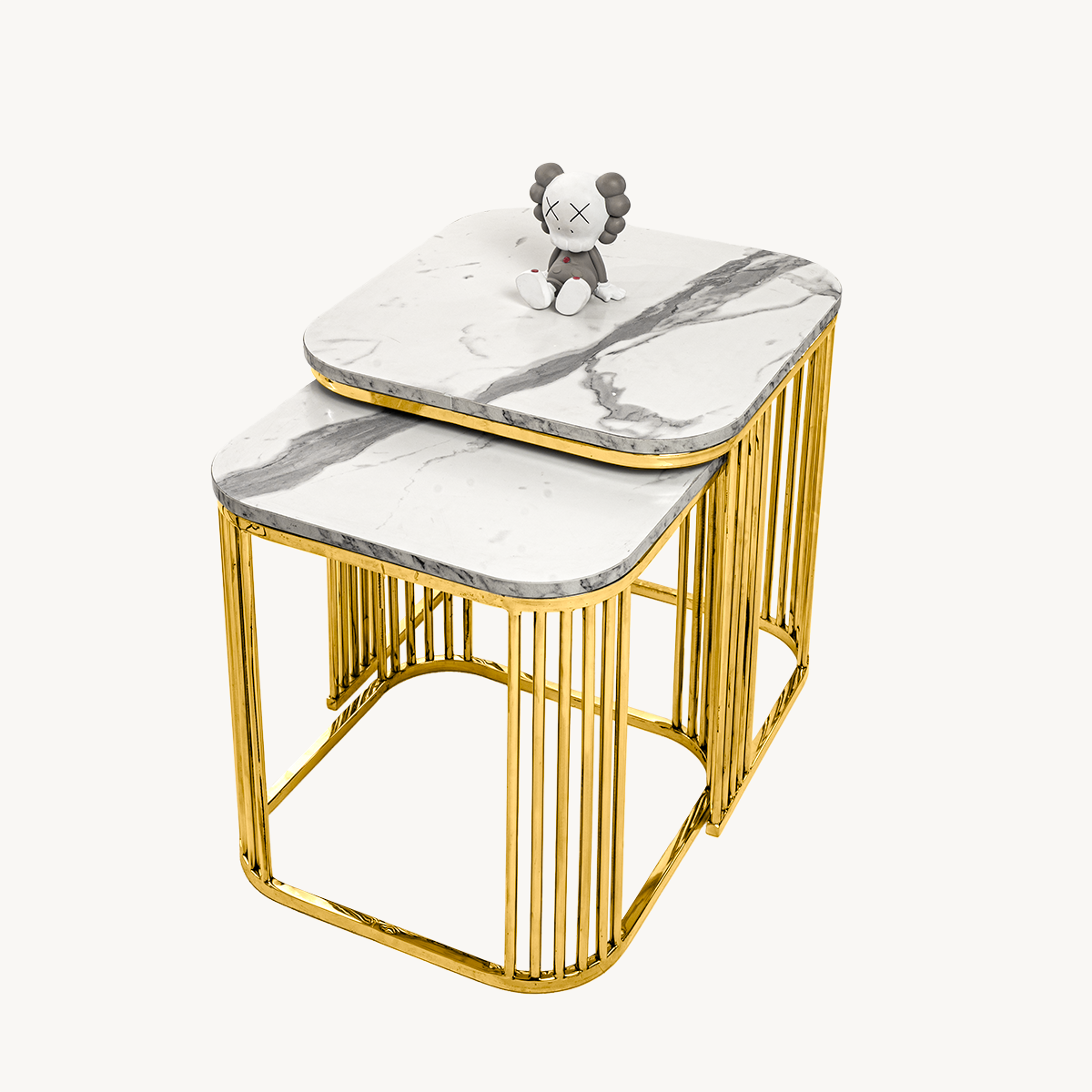 Modern Marble & Stainless Steel Side Tables – Elegant & Versatile Set