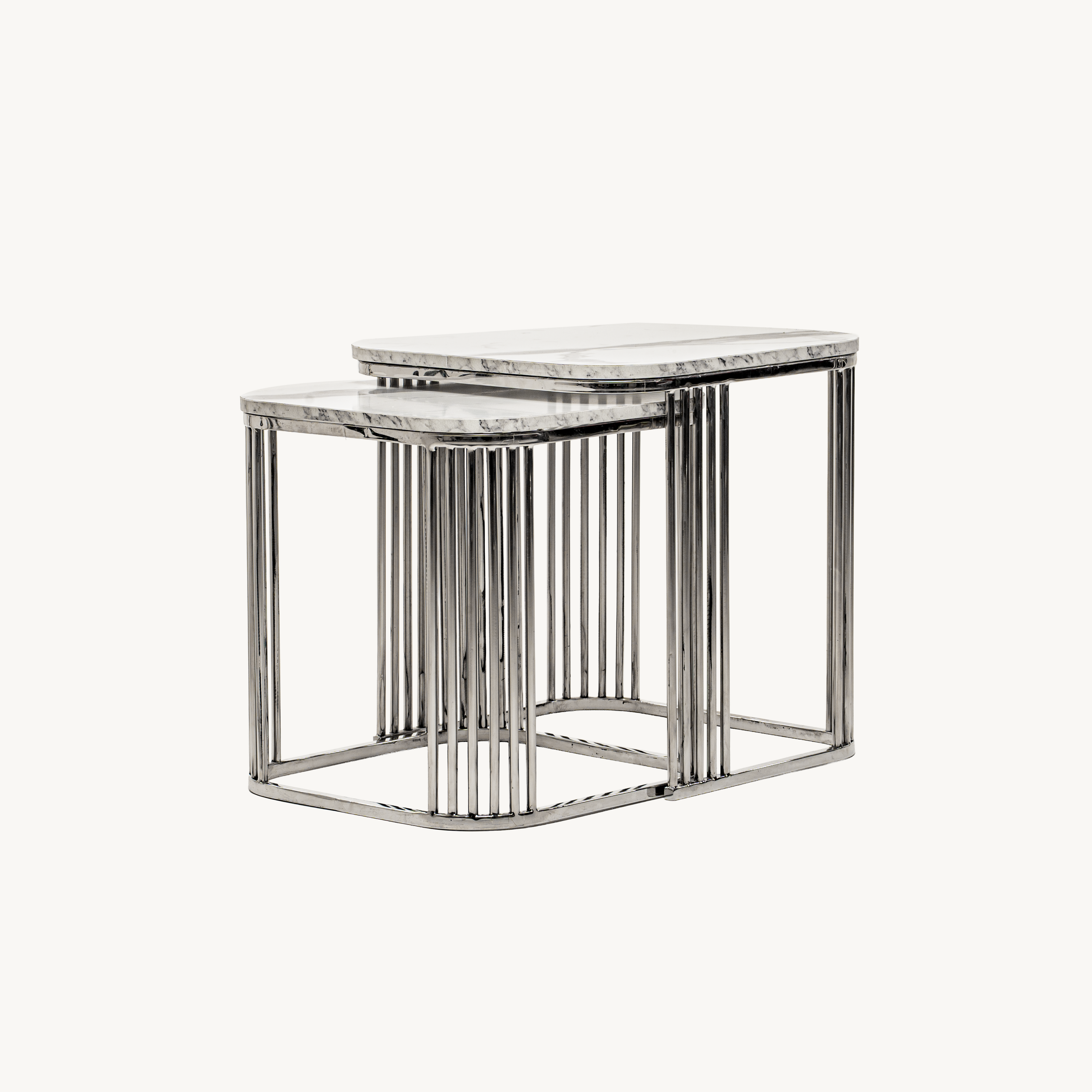 Modern Marble & Stainless Steel Side Tables – Elegant & Versatile Set