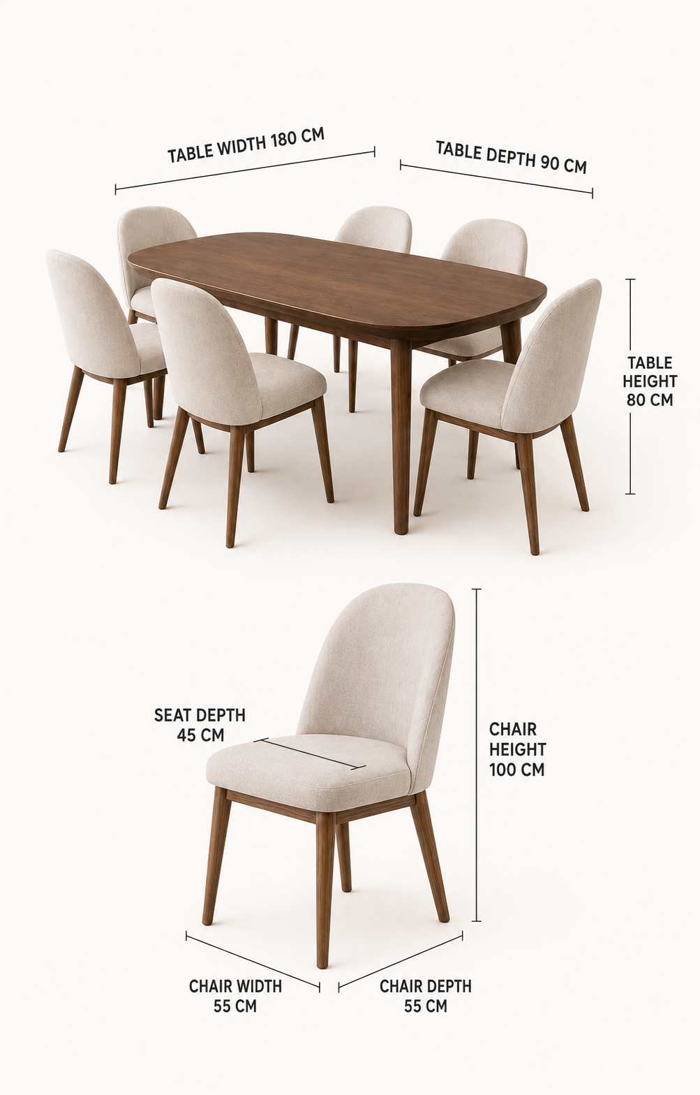Arden – Curved 7-Piece Dining Set