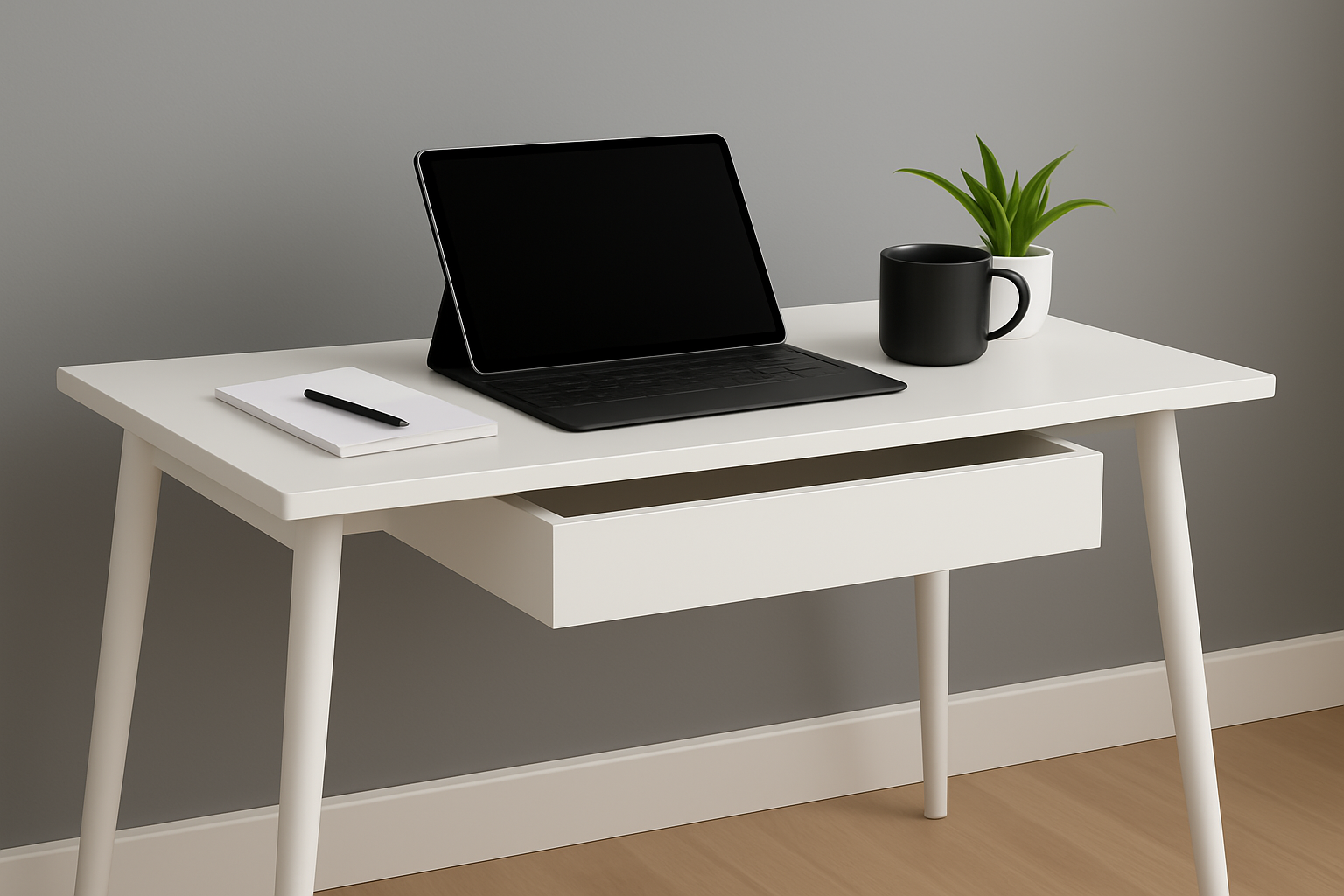Minimalist Wooden Desk – Solid Beech with Functional Drawer