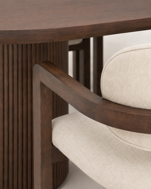 Elara dining set – beech and Panda fabric detail