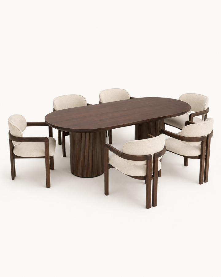 Elara oval Panda dining set – studio view