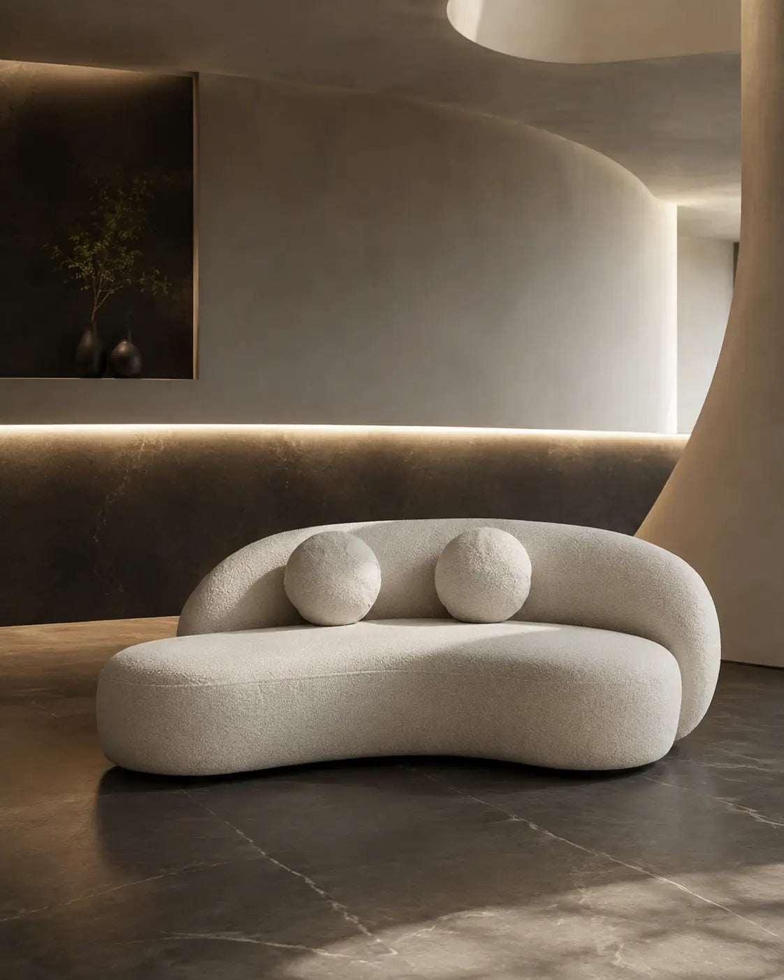 Arova sculptural two-seater sofa in ultra-modern interior
