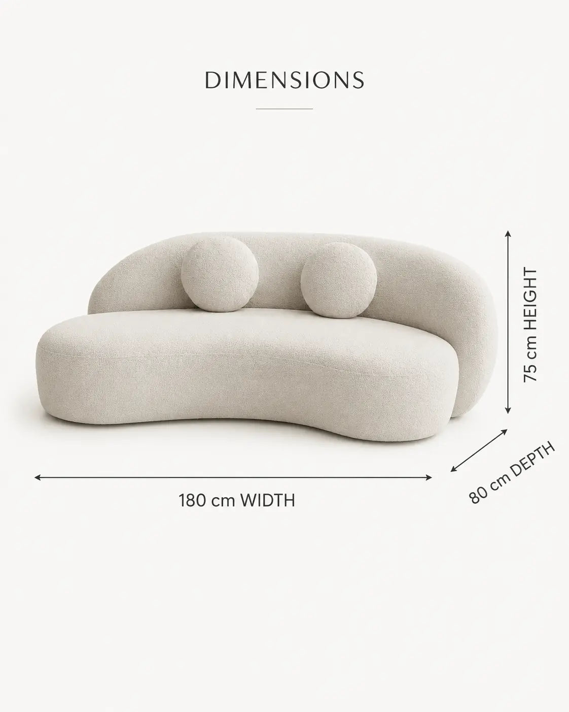 Arova two-seater sofa dimensions 180 by 80 by 75 cm