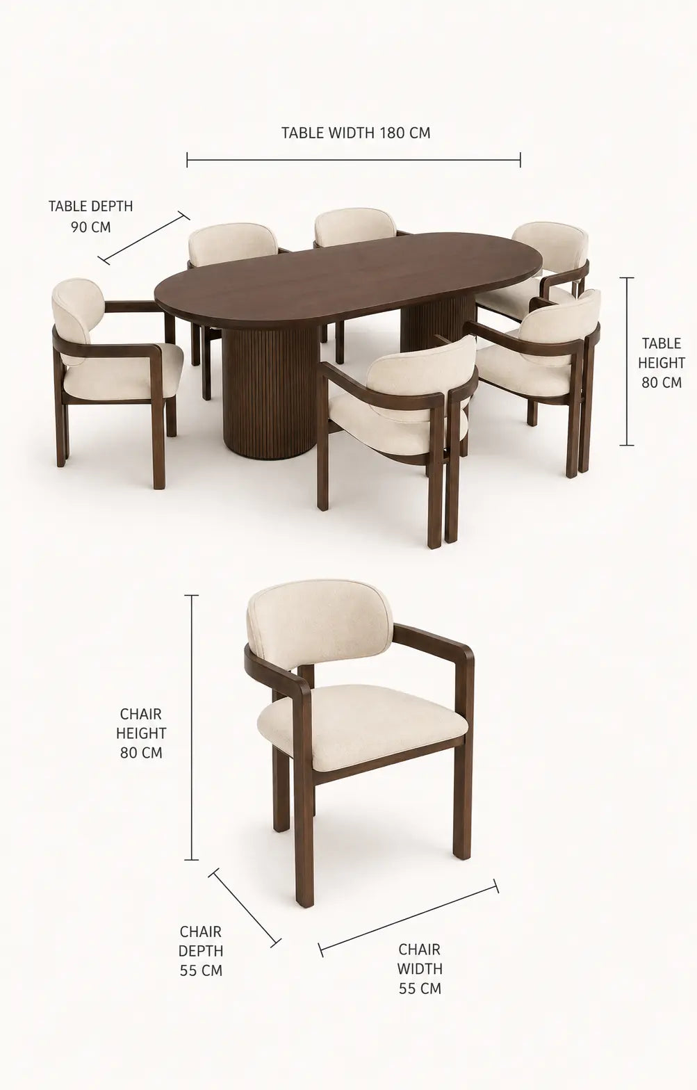 Elara dining set dimensions