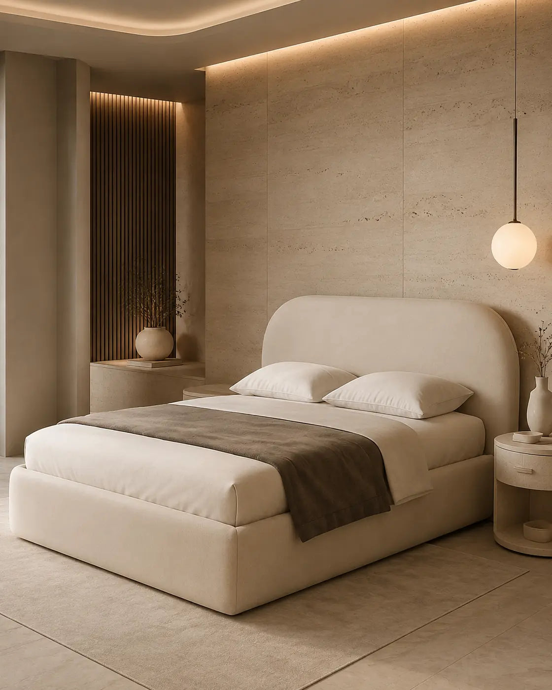 Elara upholstered bed in an ultra-modern bedroom