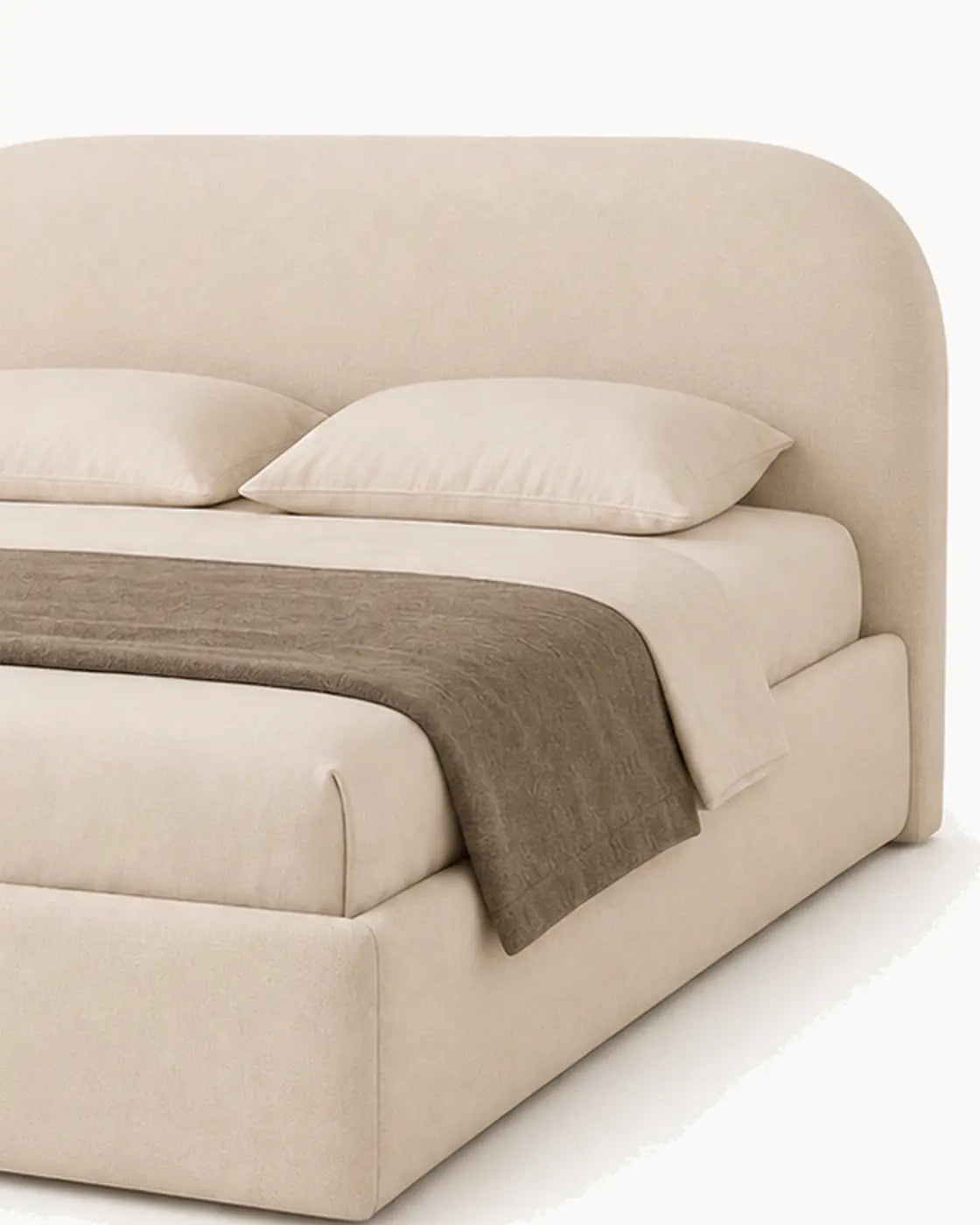 Elara upholstered bed – rounded headboard and side-rail detail