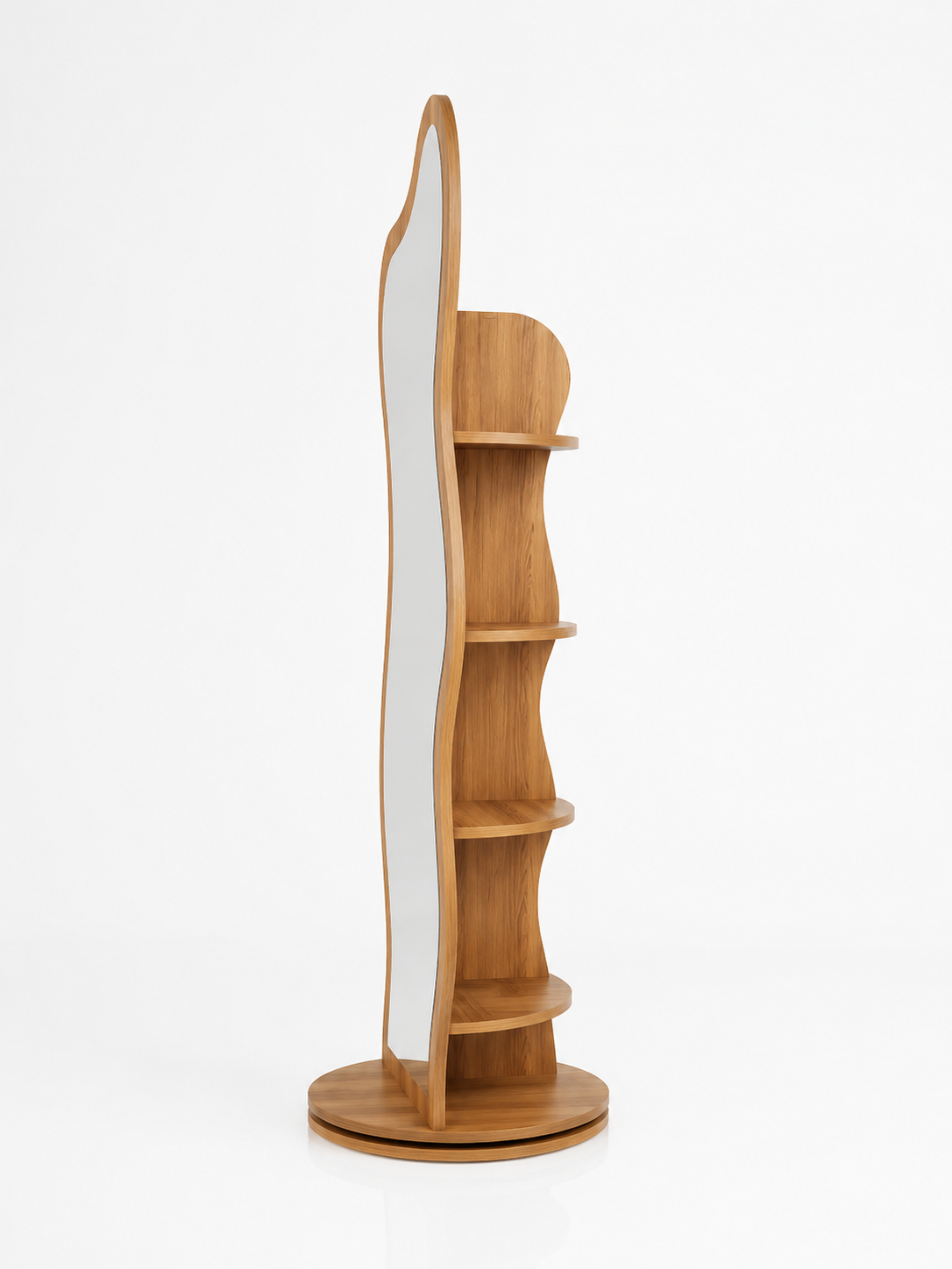 Mawja rotating wave mirror organizer — side view showing the mirror and rear storage as one unit
