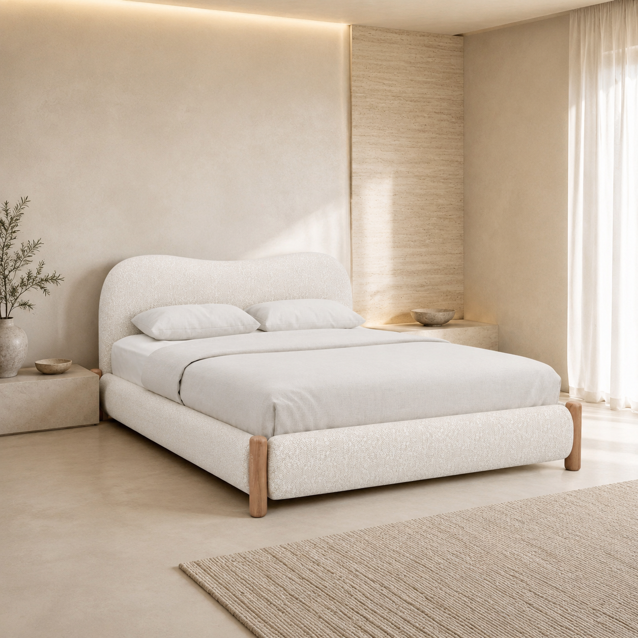 سرير Noko مبطن بتصميم منحني مودرن