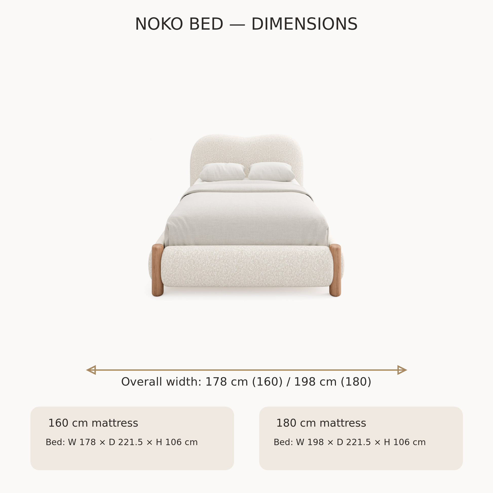 سرير Noko مبطن بتصميم منحني مودرن
