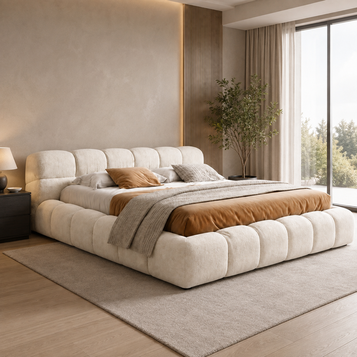 سرير سوبر كينج مبطن بالقطيفة – تصميم مودرن