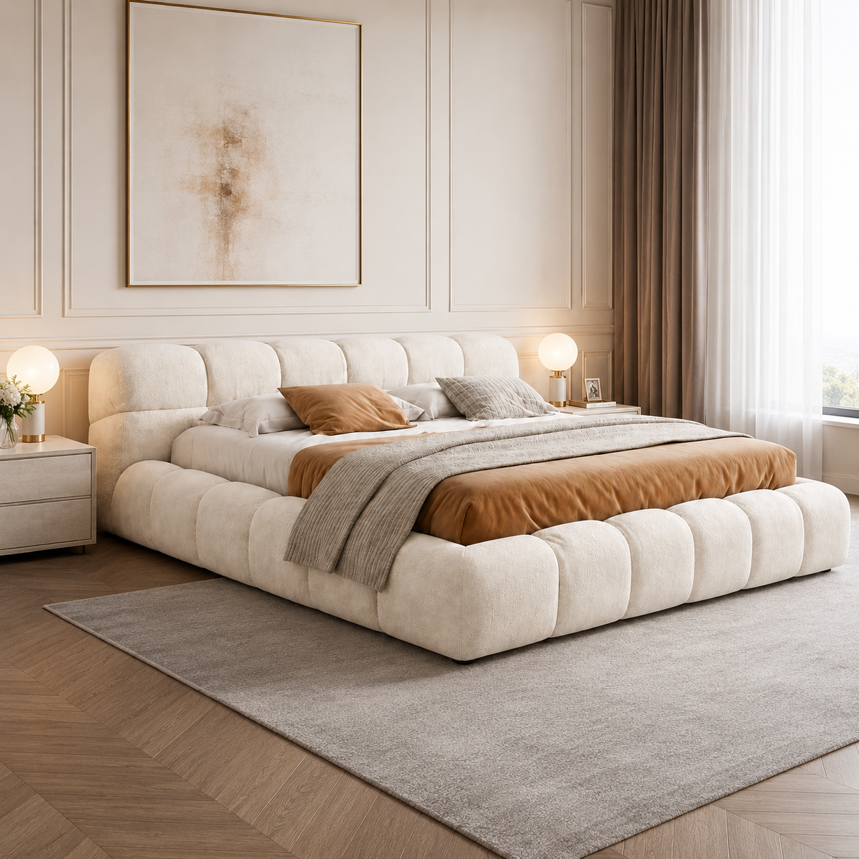 سرير سوبر كينج مبطن بالقطيفة – تصميم مودرن