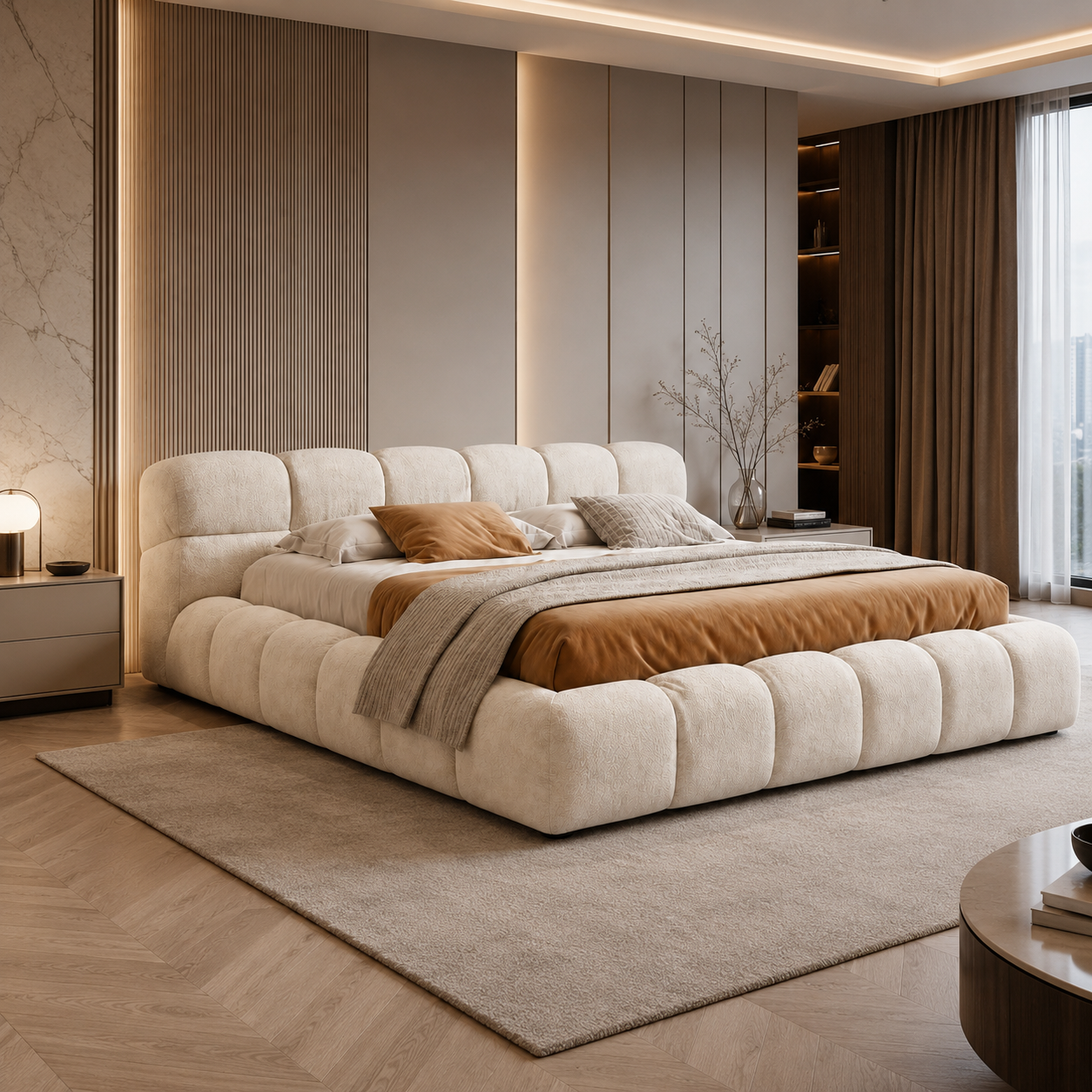 سرير سوبر كينج مبطن بالقطيفة – تصميم مودرن