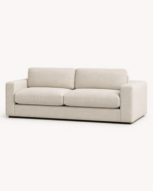 Linea two-seater sofa beige linen on soft white background