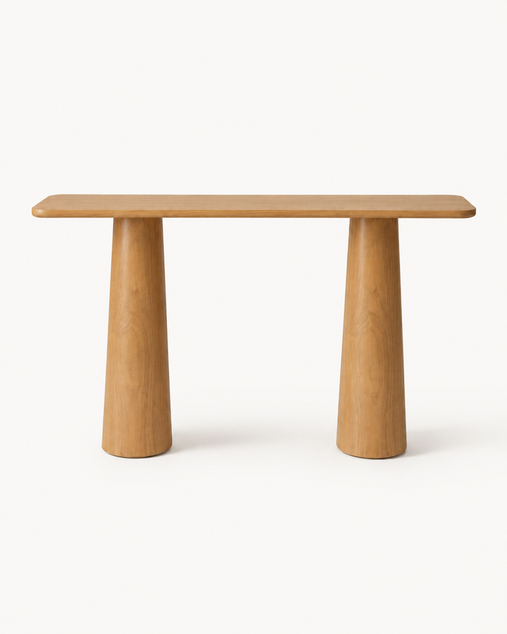 Luma sculptural wooden console in Oak front view