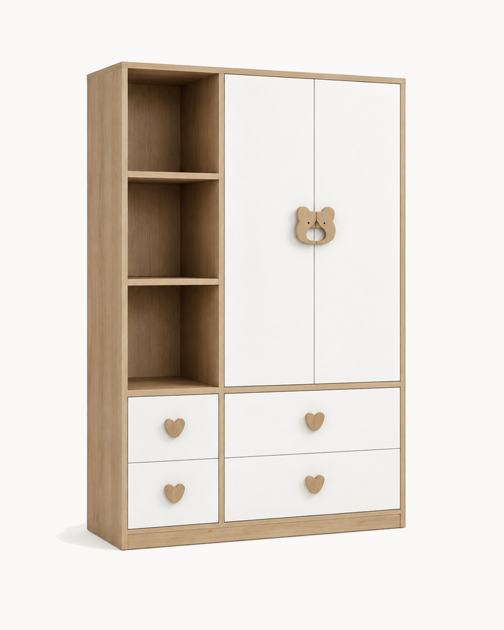 Lumi – Kids Wardrobe with Drawers | White & Beige – صورة المنتج الرئيسية