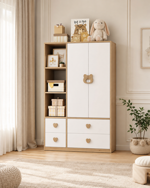 Lumi – Kids Wardrobe with Drawers | White & Beige – صورة لايف ستايل