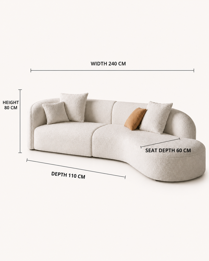 Marea L-shape sofa dimensions – 240 by 110 by 80 cm