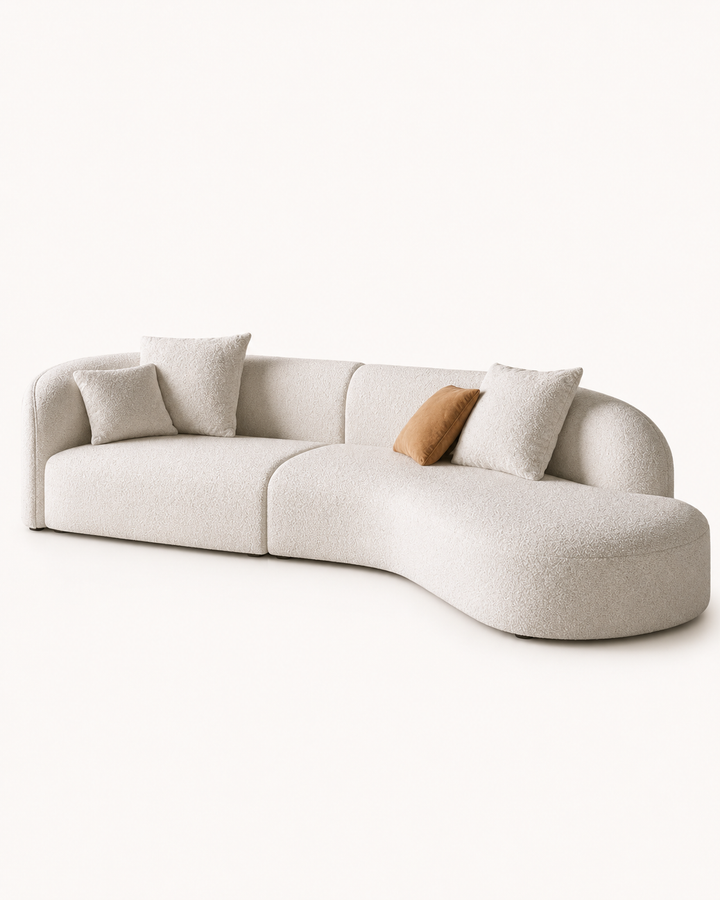Marea bouclé L-shape sofa – off-white studio view