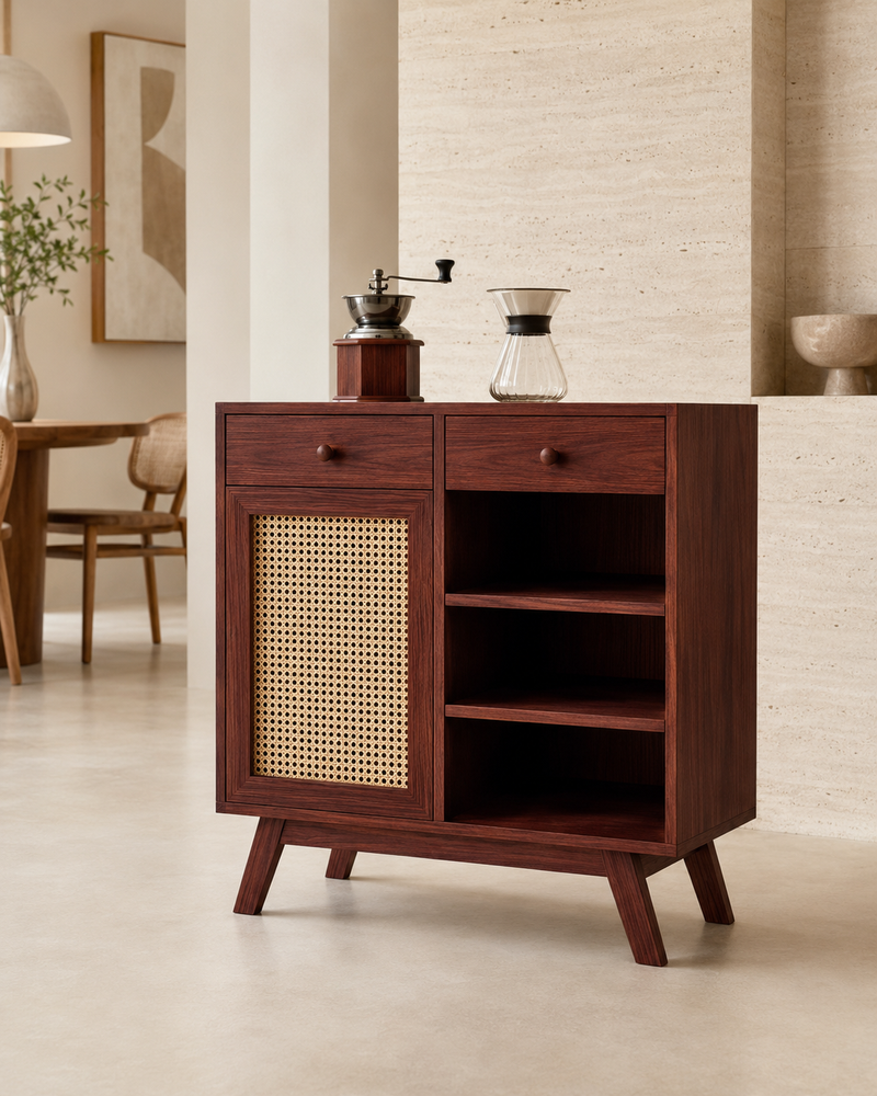 Nola Mahogany coffee bar cabinet in a modern interior