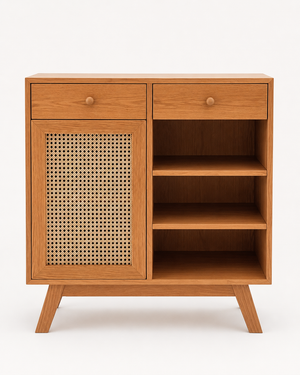 Nola rattan coffee bar cabinet in Oak front view