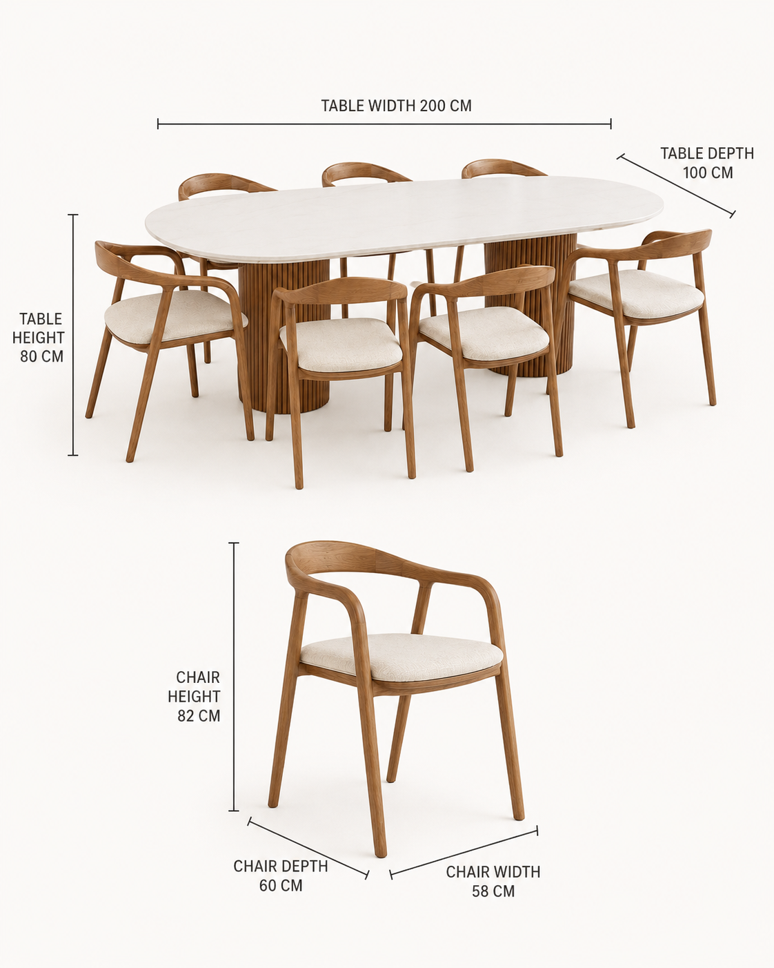 Riva – Fluted Marble Dining Set
