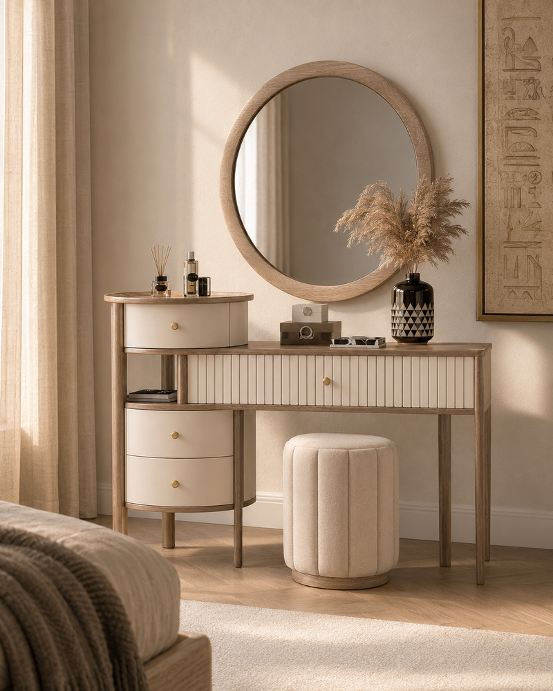 Serena vanity set in a warm modern bedroom