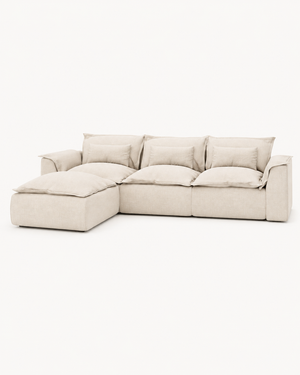 Sora Cloud L-shape sofa in beige on soft white background