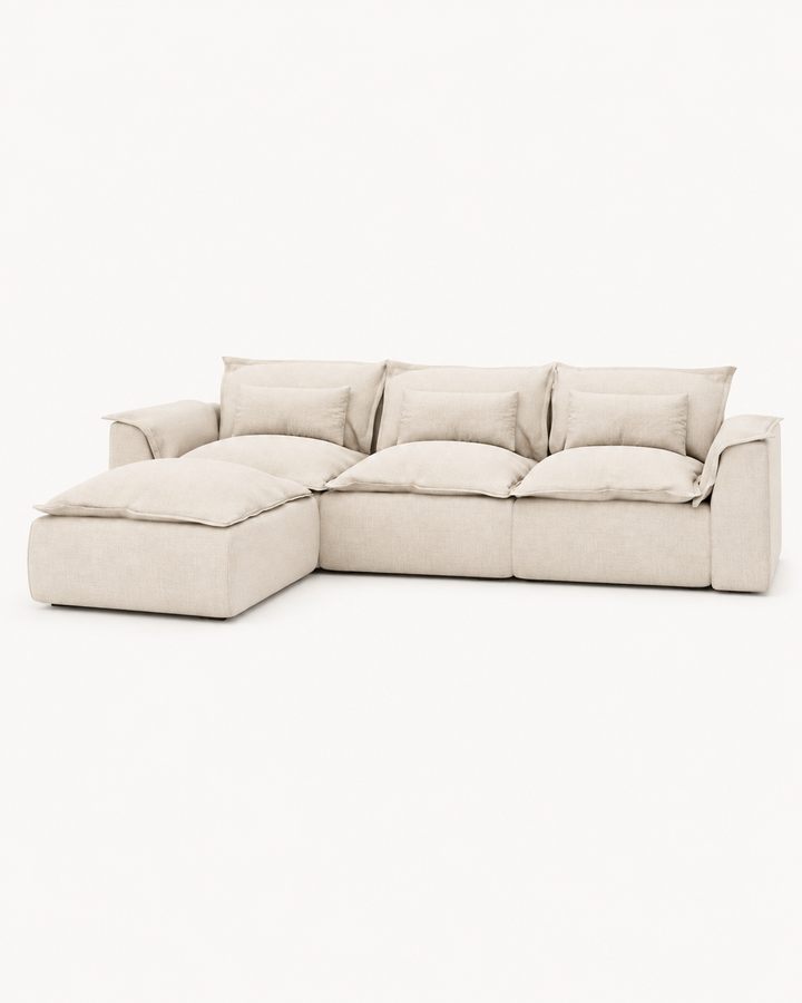 Sora Cloud L-shape sofa in beige on soft white background