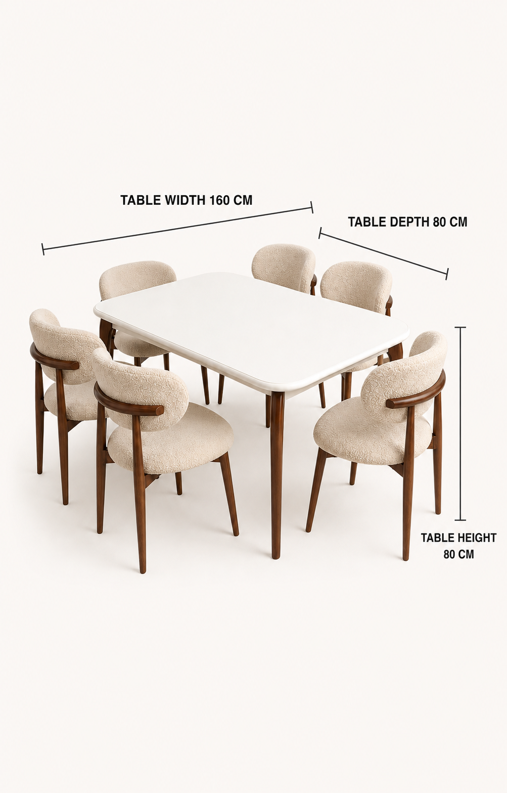 Vanna – White-Top Bouclé Dining Set