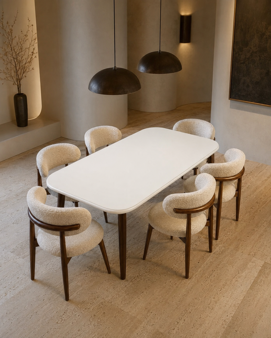 Vanna – White-Top Bouclé Dining Set